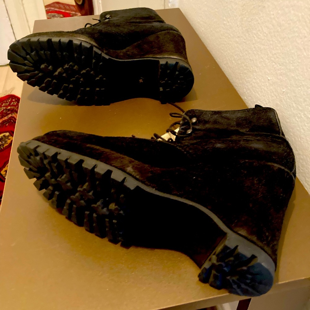 Miu Miu black wedged,suede laced boots.